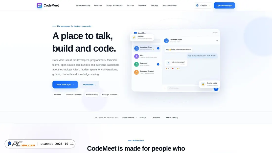 Captura de ecrã de codemeet.chat