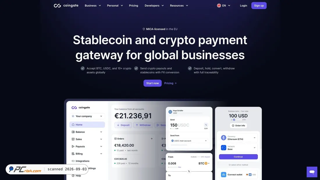 Screenshot von coingate.com