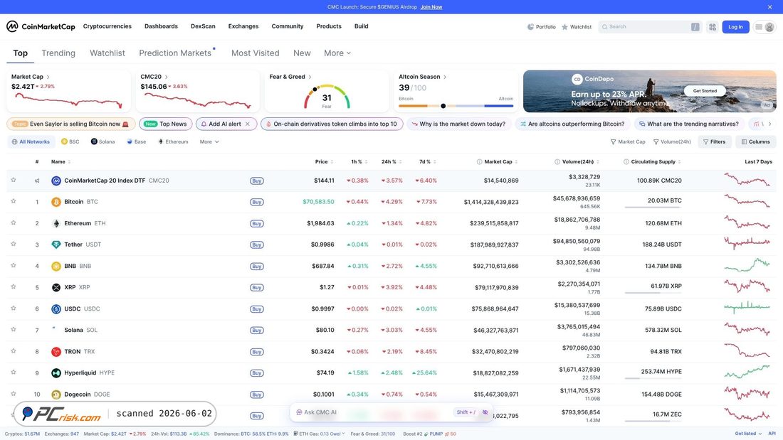 Screenshot of coinmarketcap.com