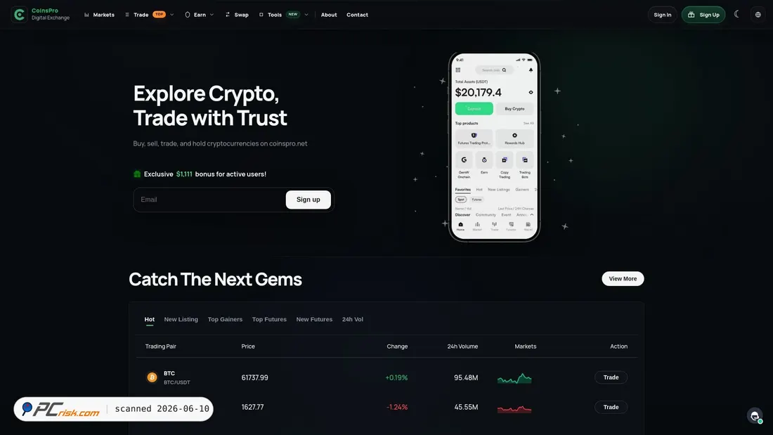 Screenshot of coinspro.net