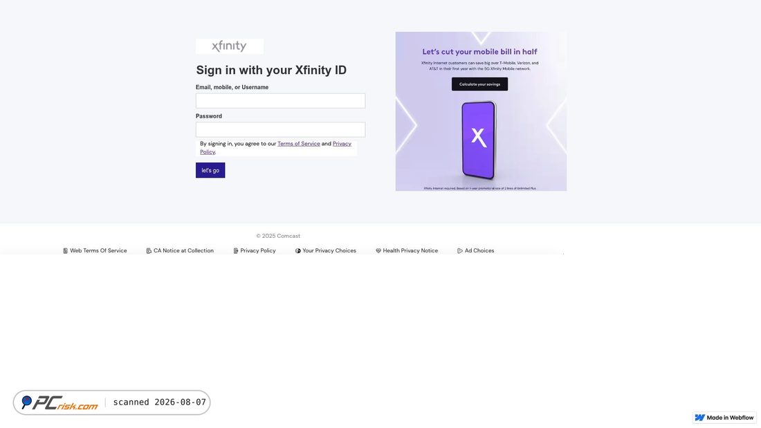 Screenshot of comcast-mobile.webflow.io