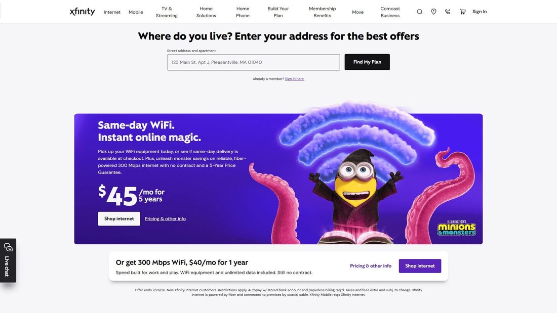 Screenshot von comcast.net