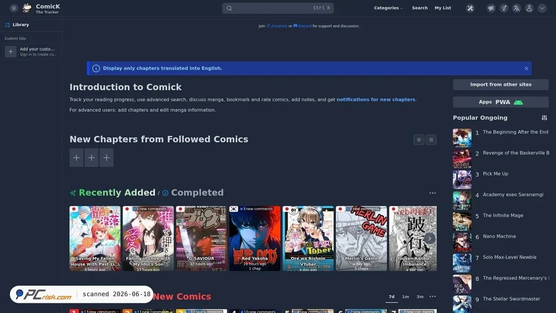 Screenshot of comick.dev