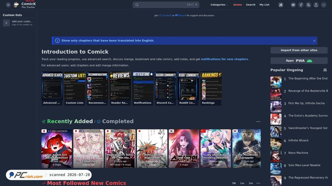 Screenshot di comick.io