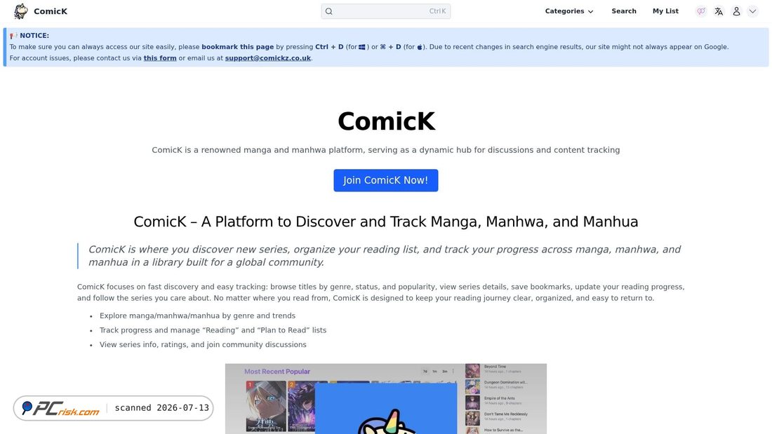 Screenshot of comickz.co.uk