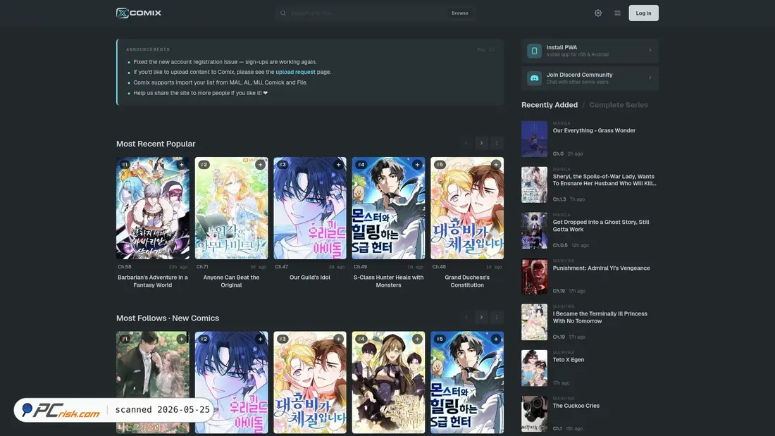 Screenshot of comix.to