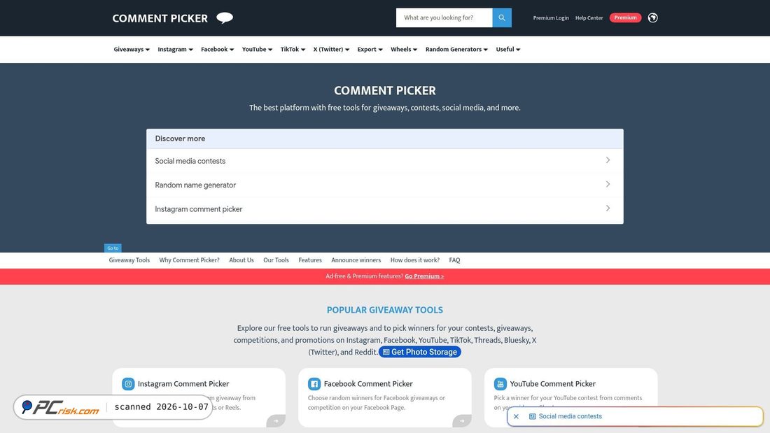 Captura de ecrã de commentpicker.com