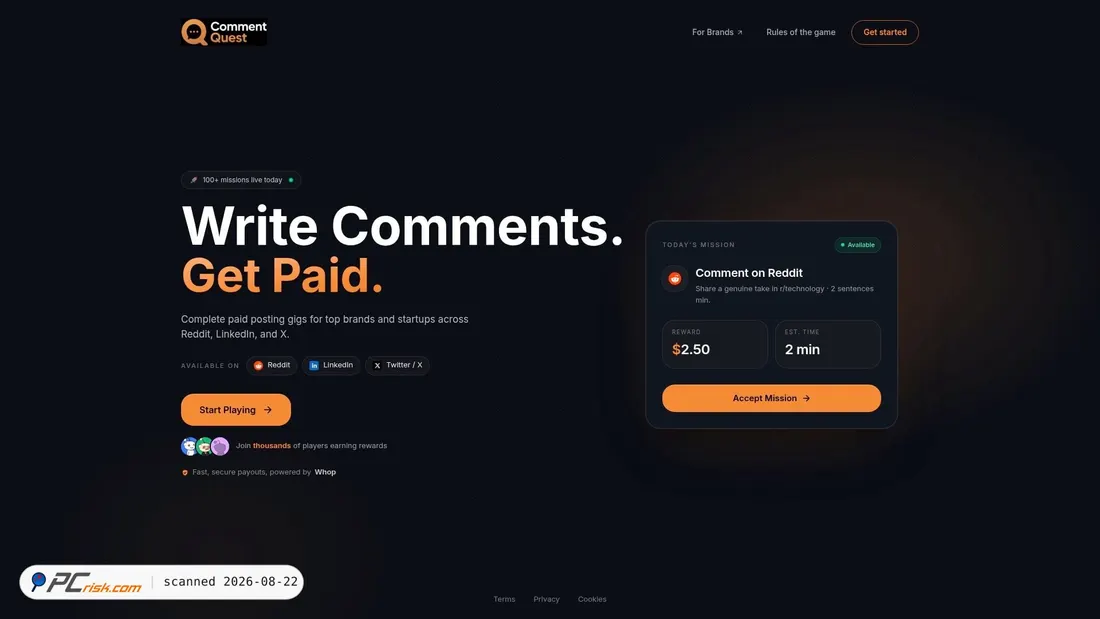 Screenshot of commentquest.com