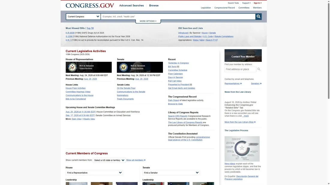 Screenshot di congress.gov