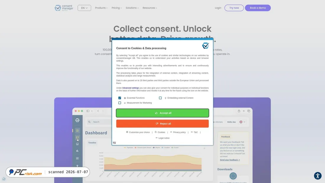 Screenshot of consentmanager.net