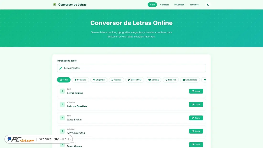 Screenshot of conversordeletras.tech