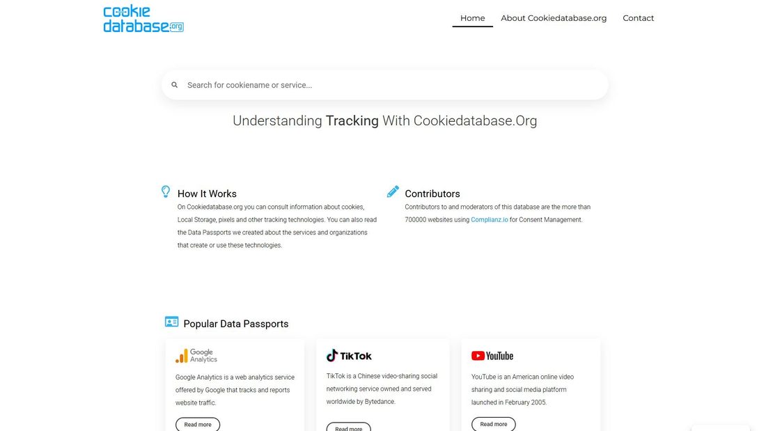 Screenshot of cookiedatabase.org