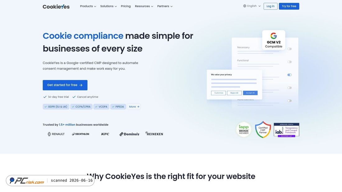 Screenshot of cookieyes.com