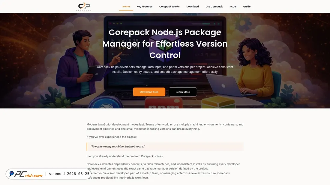 Screenshot of corepack.org