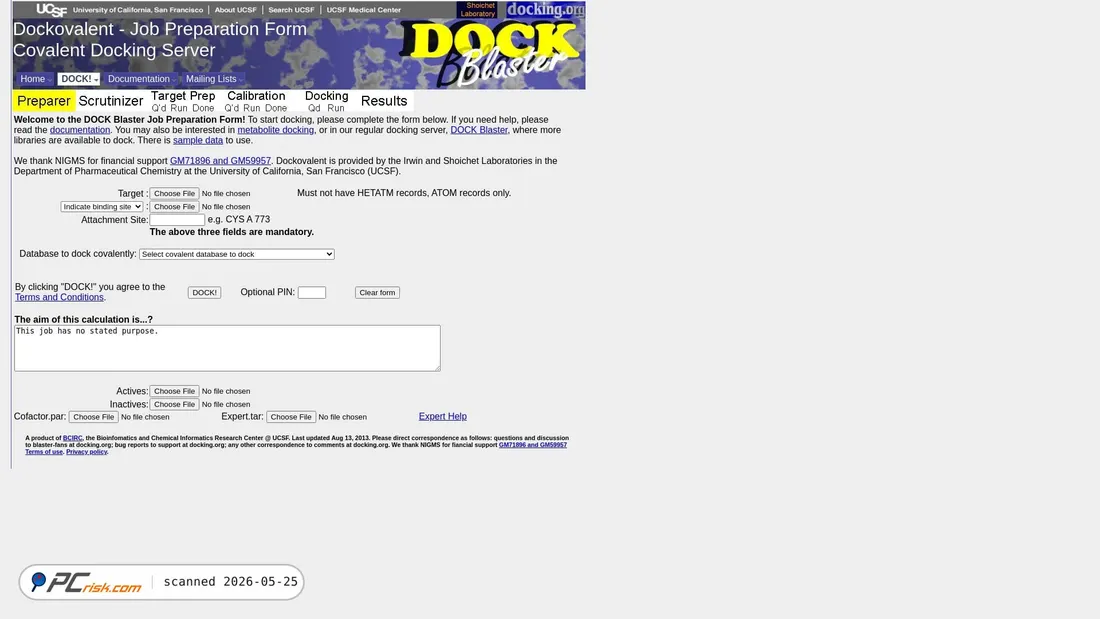 Screenshot of covalent.docking.org