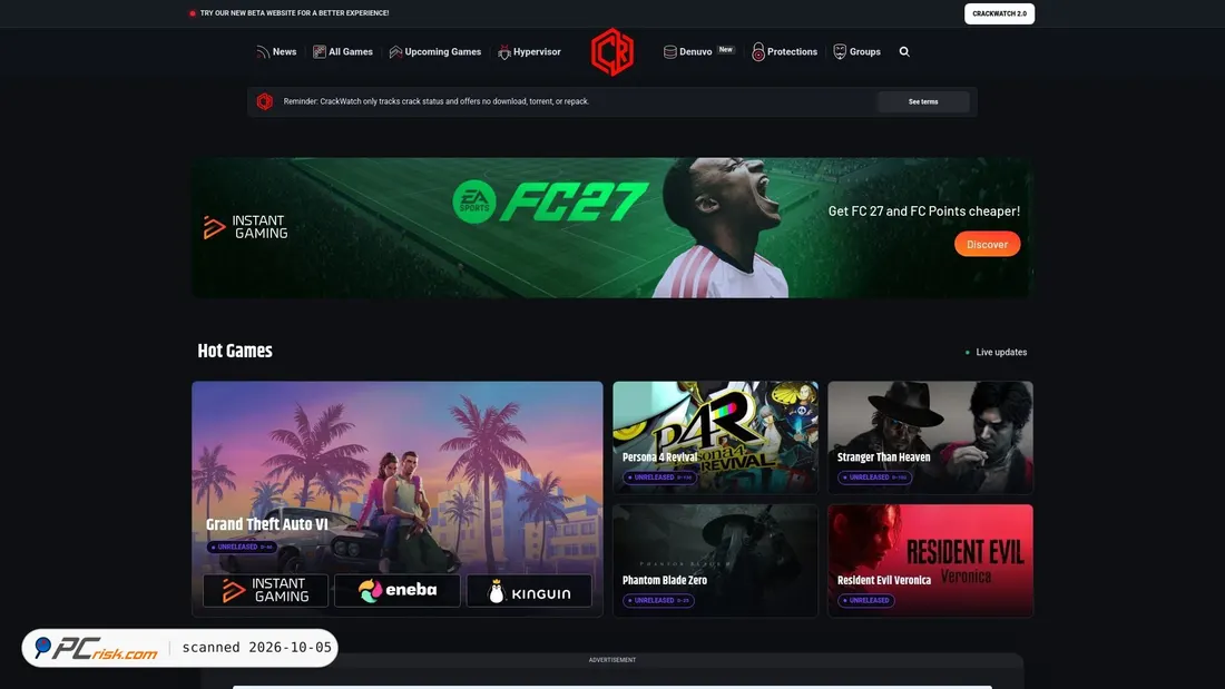Captura de ecrã de crackrelease.com