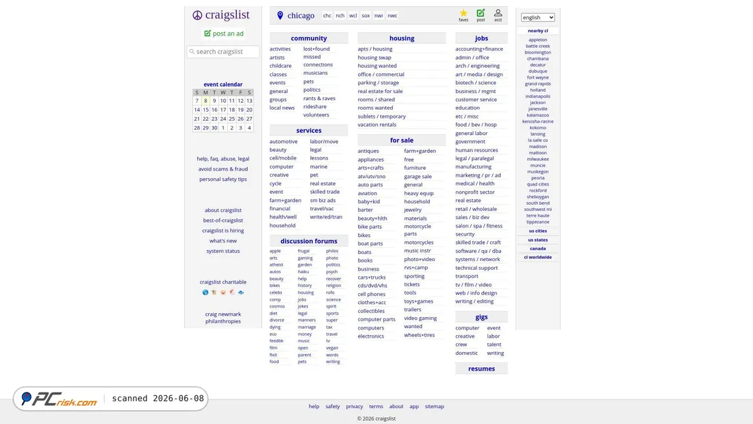 Screenshot of craigslist.org