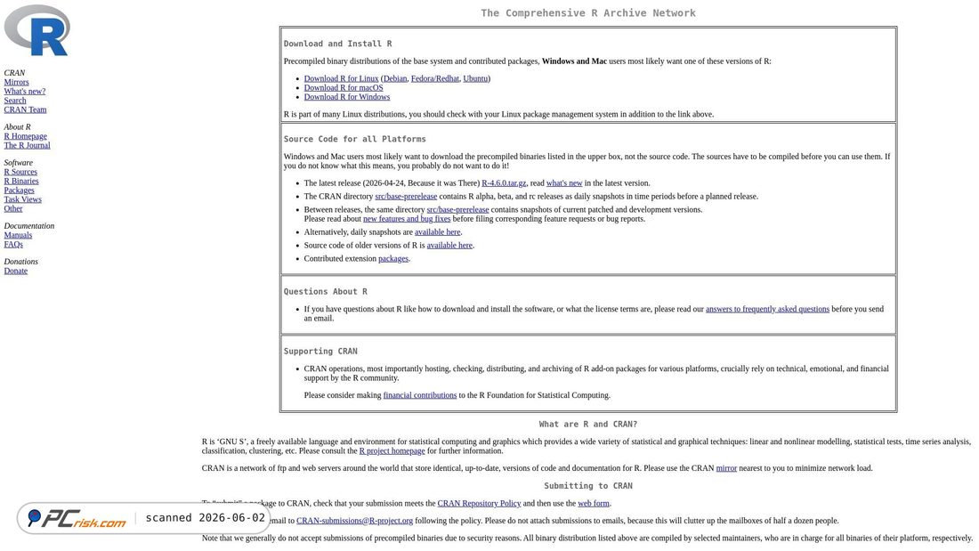 Screenshot von cran.rstudio.com