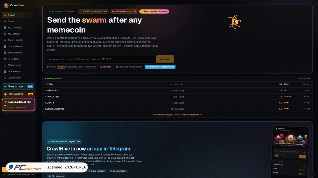 Captura de ecrã de crawlhive.xyz