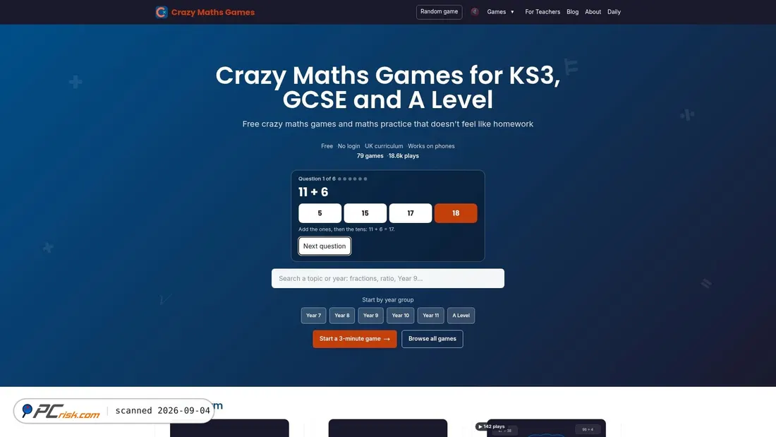 Zrzut ekranu crazymathsgames.com