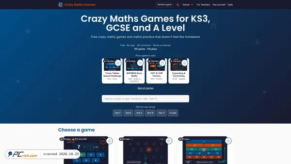 Capture d’écran de crazymathsgames.com