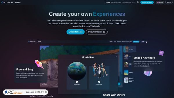 Captura de create.viverse.com