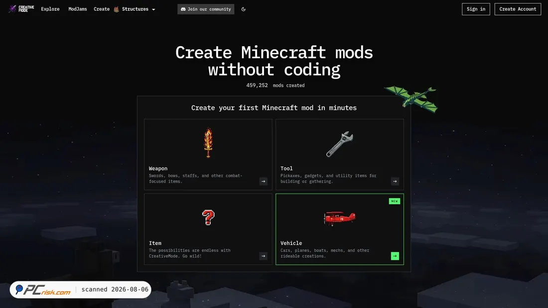 Screenshot von creativemode.net