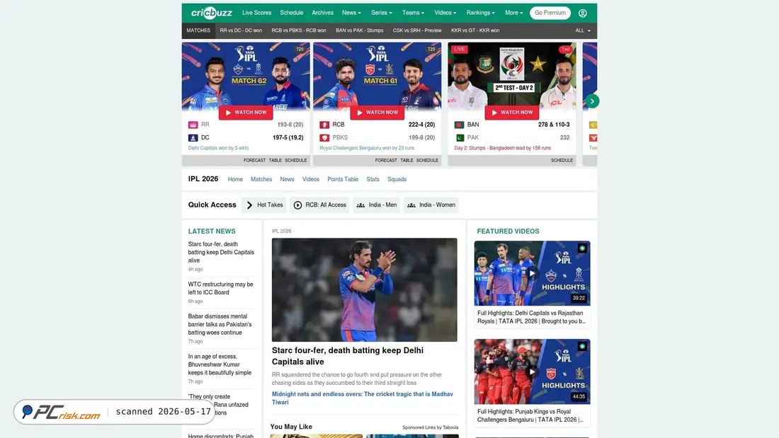 Screenshot of cricbuzz.com