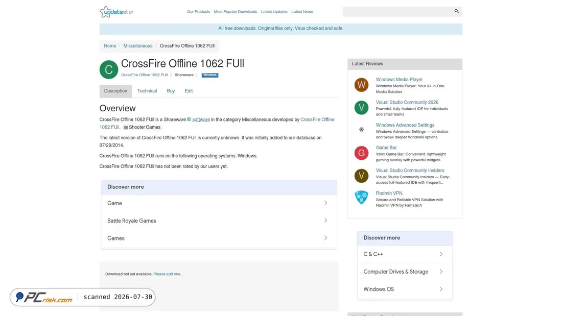Screenshot of crossfire-offline-1062-full.updatestar.com