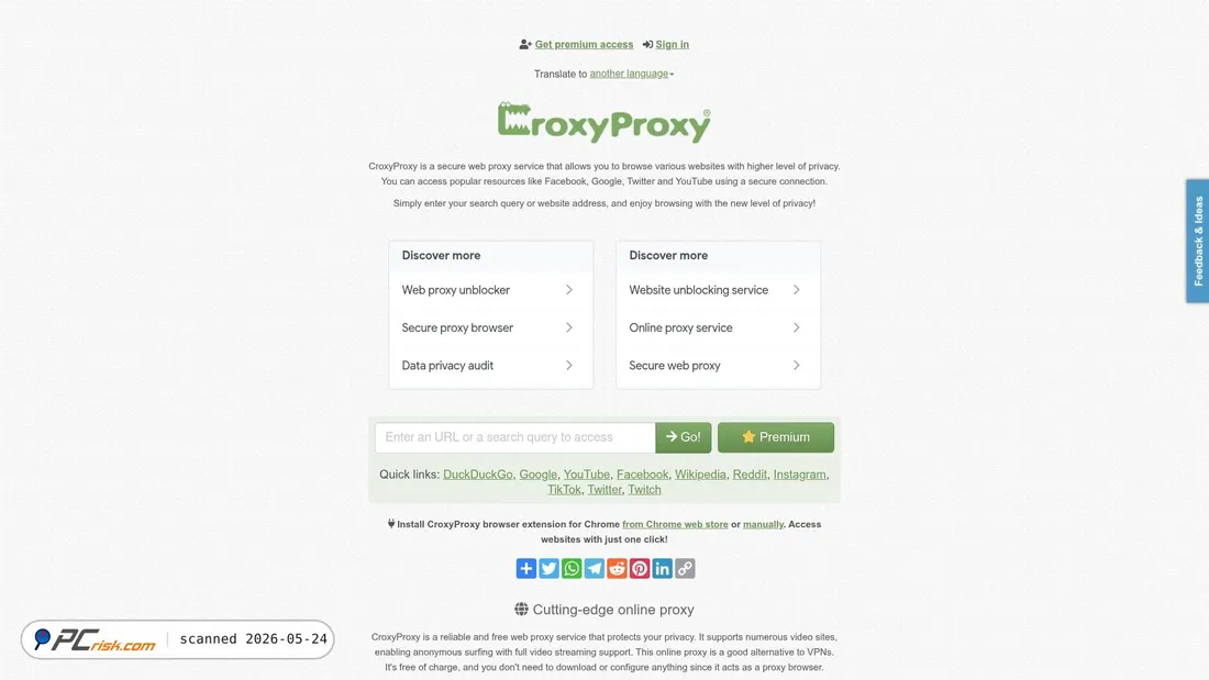 Screenshot von croxyproxy.com