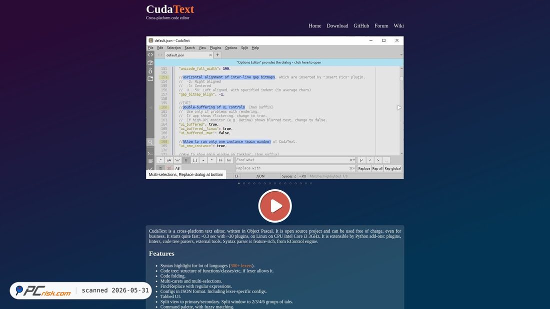 Screenshot von cudatext.github.io