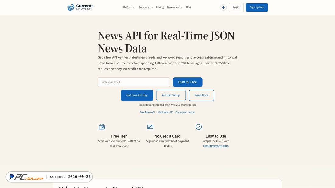 Captura de ecrã de currentsapi.services