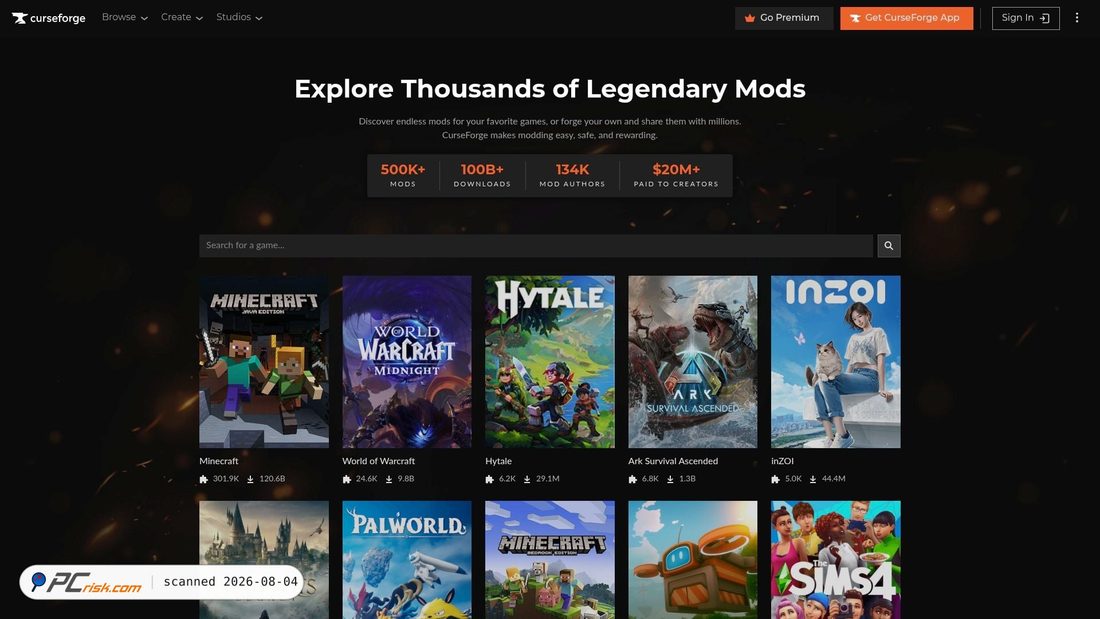 Screenshot von curseforge.com