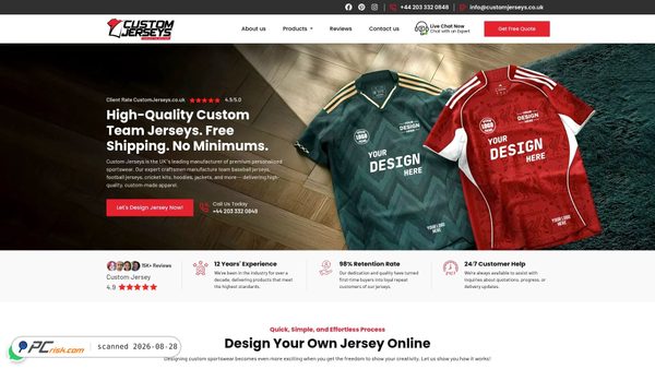 Screenshot di customjerseys.co.uk