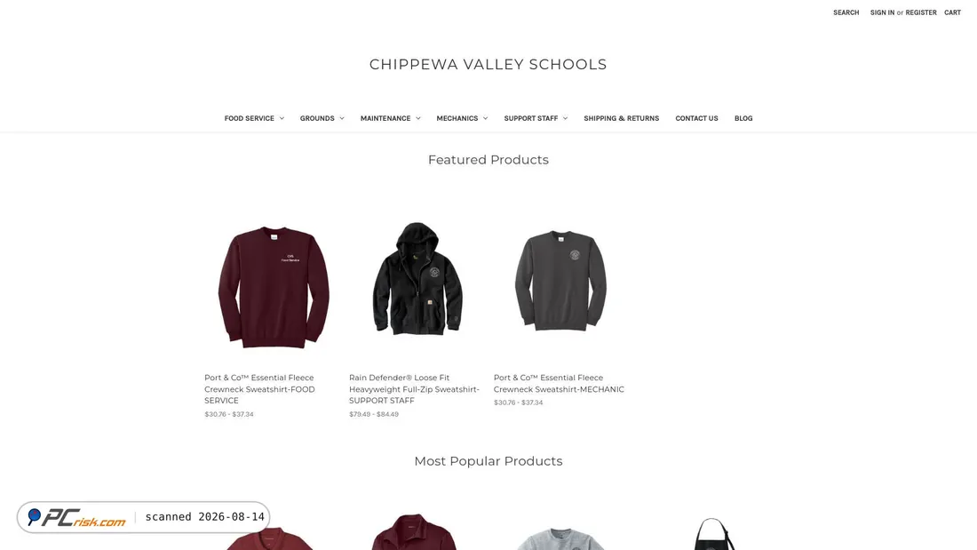 Screenshot of cvsclothing.com