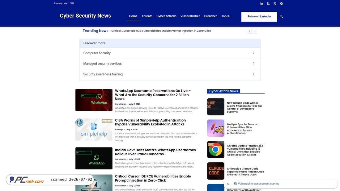 Screenshot of cybersecuritynews.com