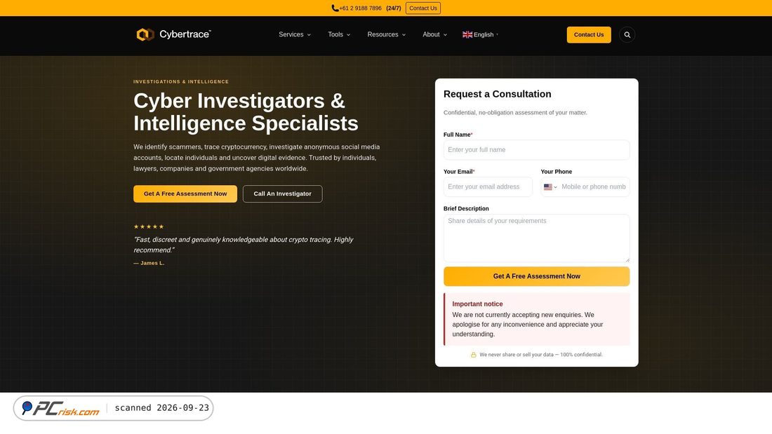 Captura de ecrã de cybertrace.com.au