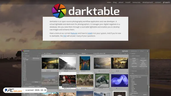 Captura de ecrã de darktable.org