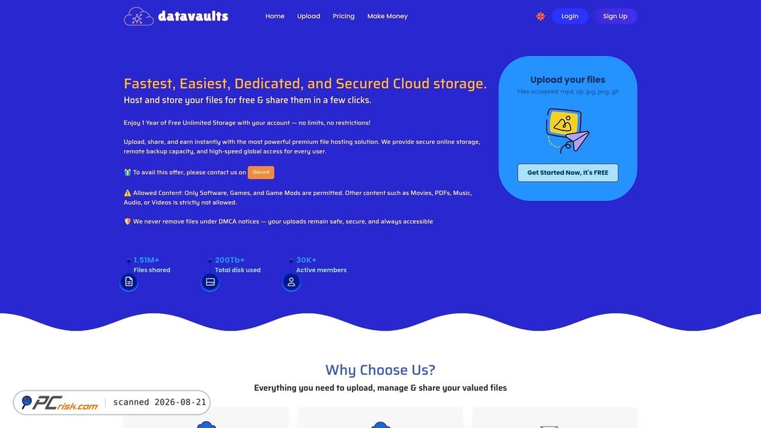 Screenshot di datavaults.co