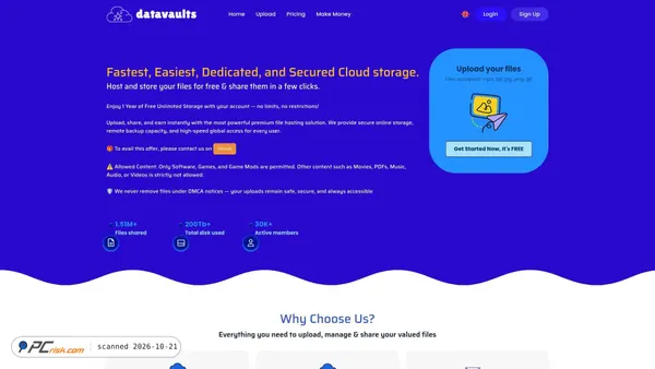 Captura de ecrã de datavaults.co