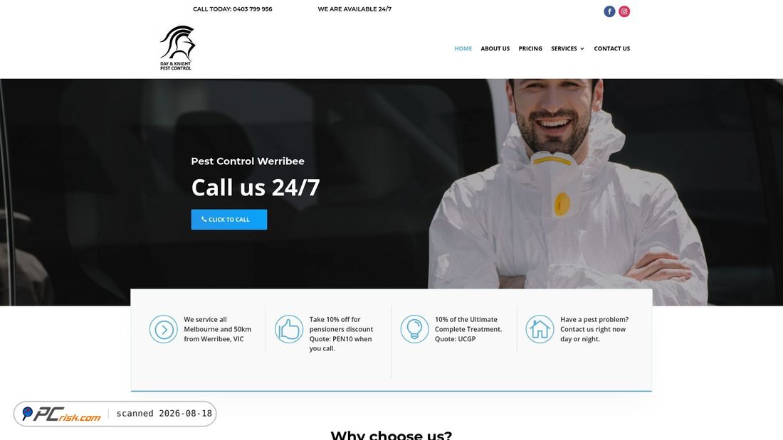 Screenshot of dayandknightpestcontrol.com.au