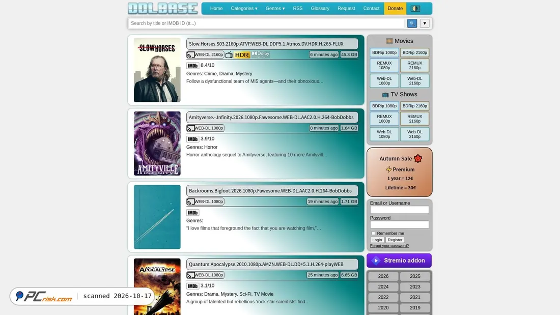 Captura de ecrã de ddlbase.com