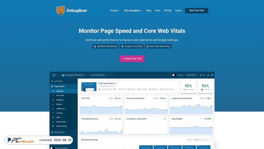 Screenshot of debugbear.com