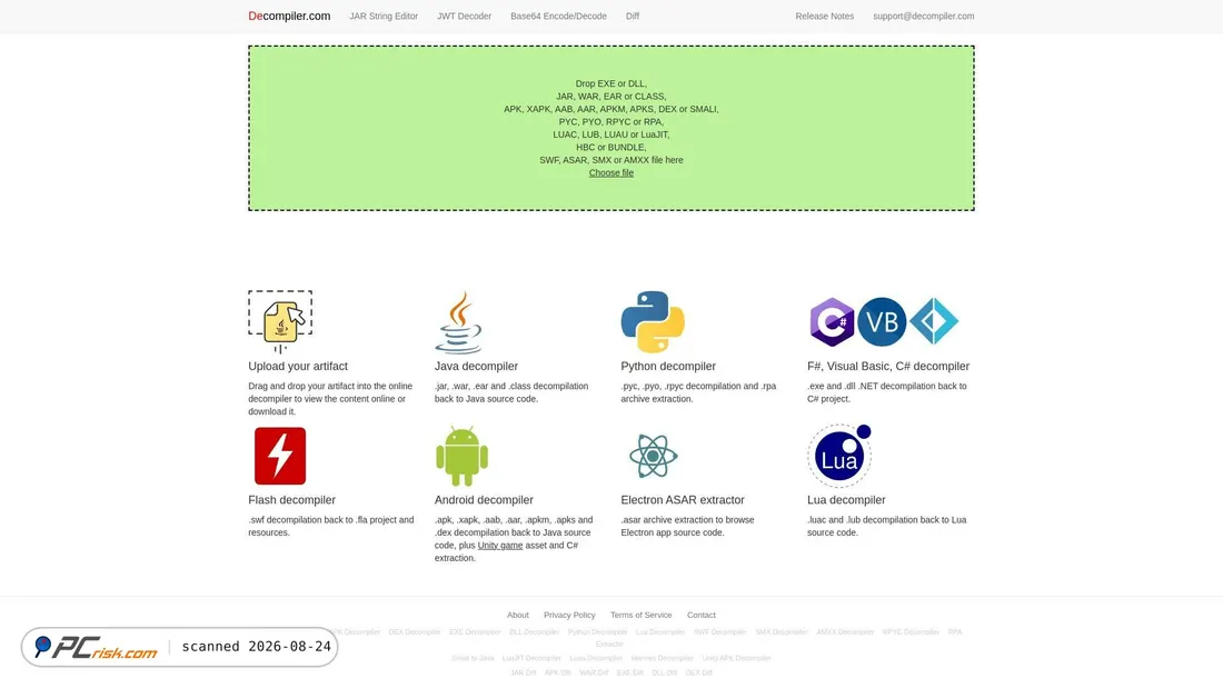 Screenshot of decompiler.com