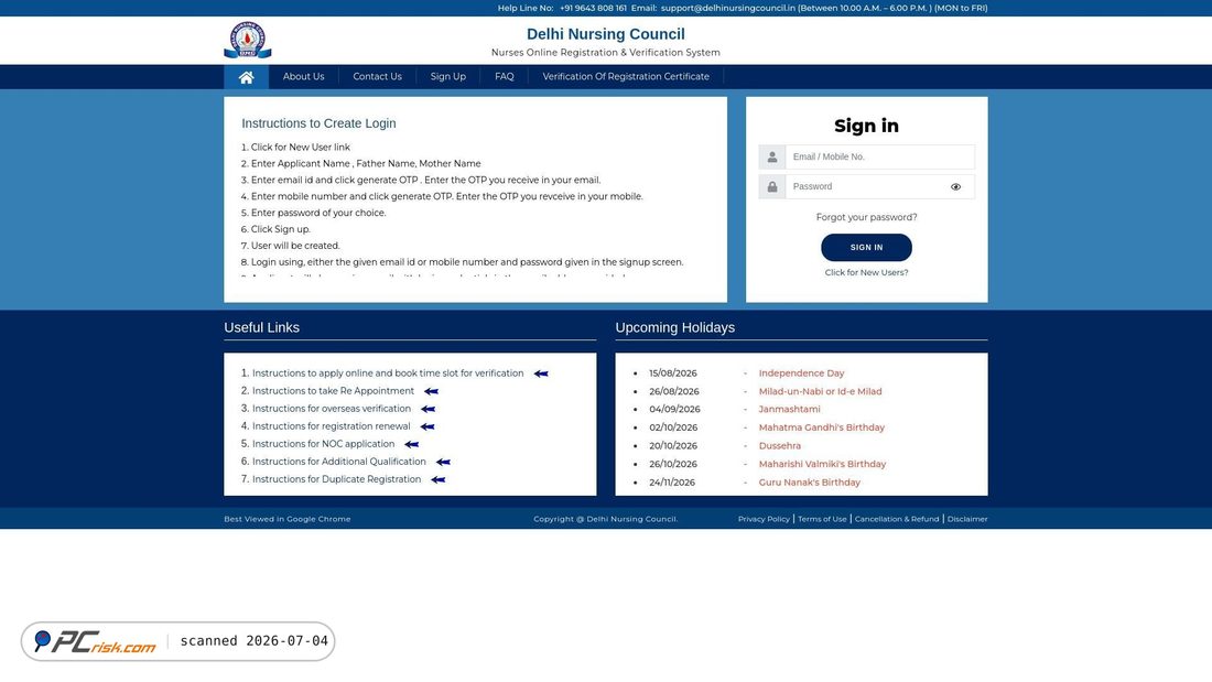 Screenshot of delhinursingcouncil.in
