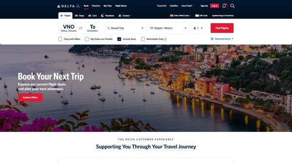 delta.com screenshot