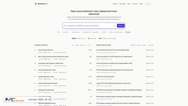 Capture d’écran de detections.org