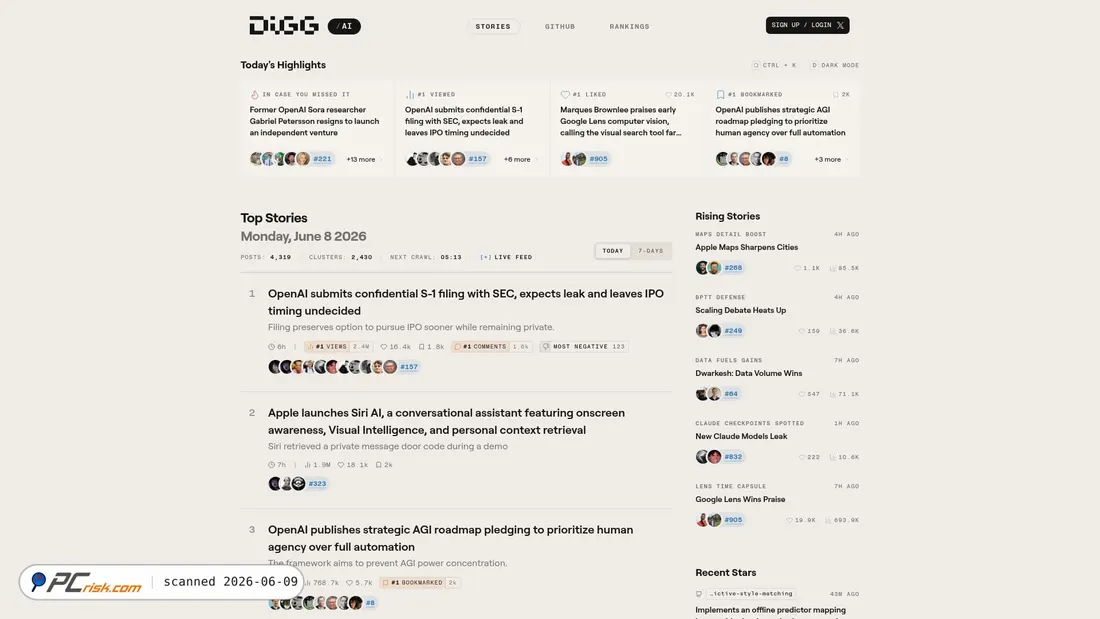 Screenshot di digg.com