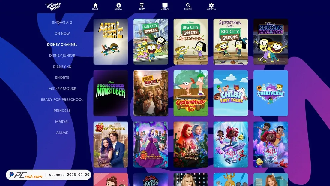 Captura de ecrã de disneychannel.disney.com