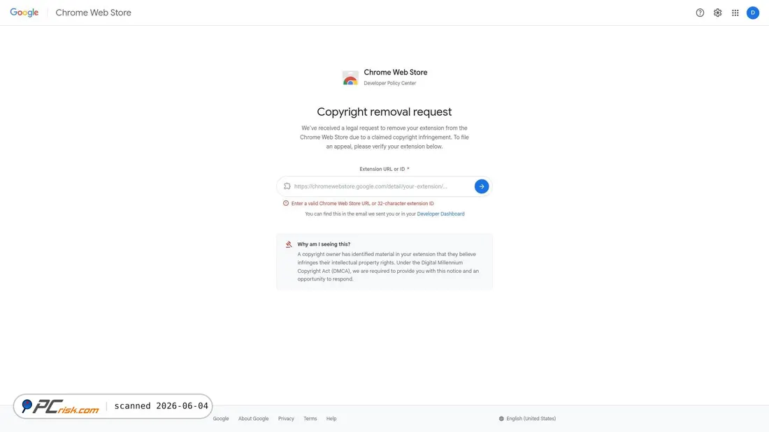 Screenshot of dmca-chrome-extensions.click